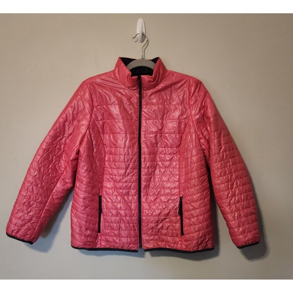 Talbots Petite sz L P women quilted pink lightweight  jacket full zip Primaloft